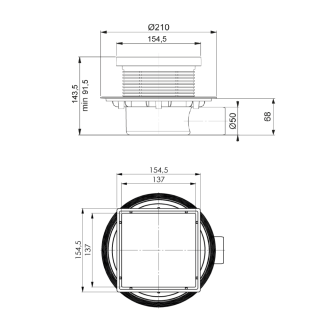 Душевой трап Трап Bettoserb 13702556B 15x15 SUPERIOR 2IN1 MULTISIPHON - горизонтальный выпуск